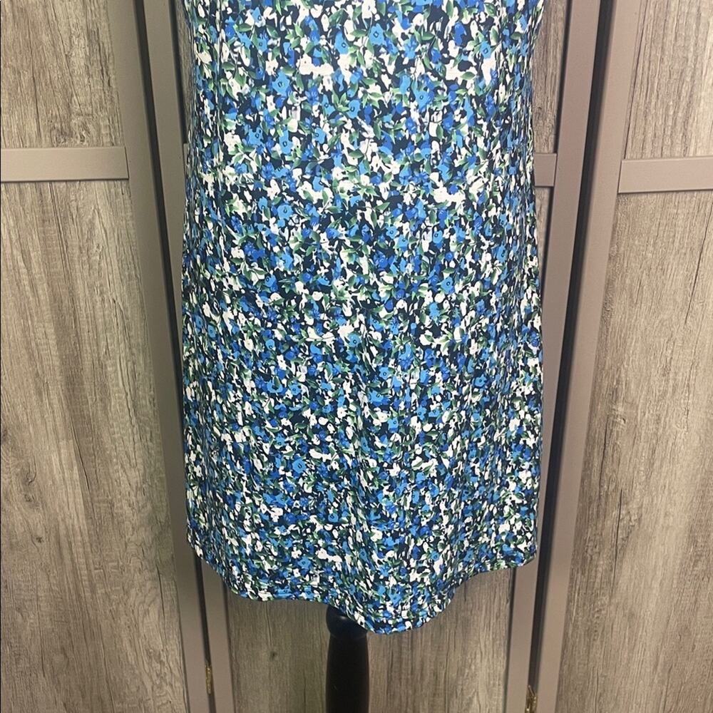 New!  OfeefaN Blue White Green Floral Sleeveless Tank Swing Dress Women’s M - Picture 8 of 11